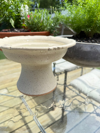 Pedestal Bird Feeder - Stoneware Tabletop Garden Dish