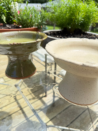 Pedestal Bird Feeder - Stoneware Tabletop Garden Dish