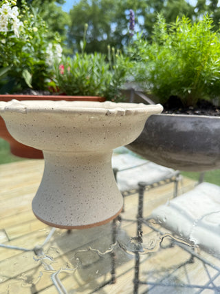 Pedestal Bird Feeder - Stoneware Tabletop Garden Dish